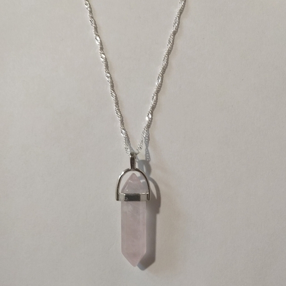 Rose Quartz Sterling Silver Plated Chain Necklace - Picture 3 of 4